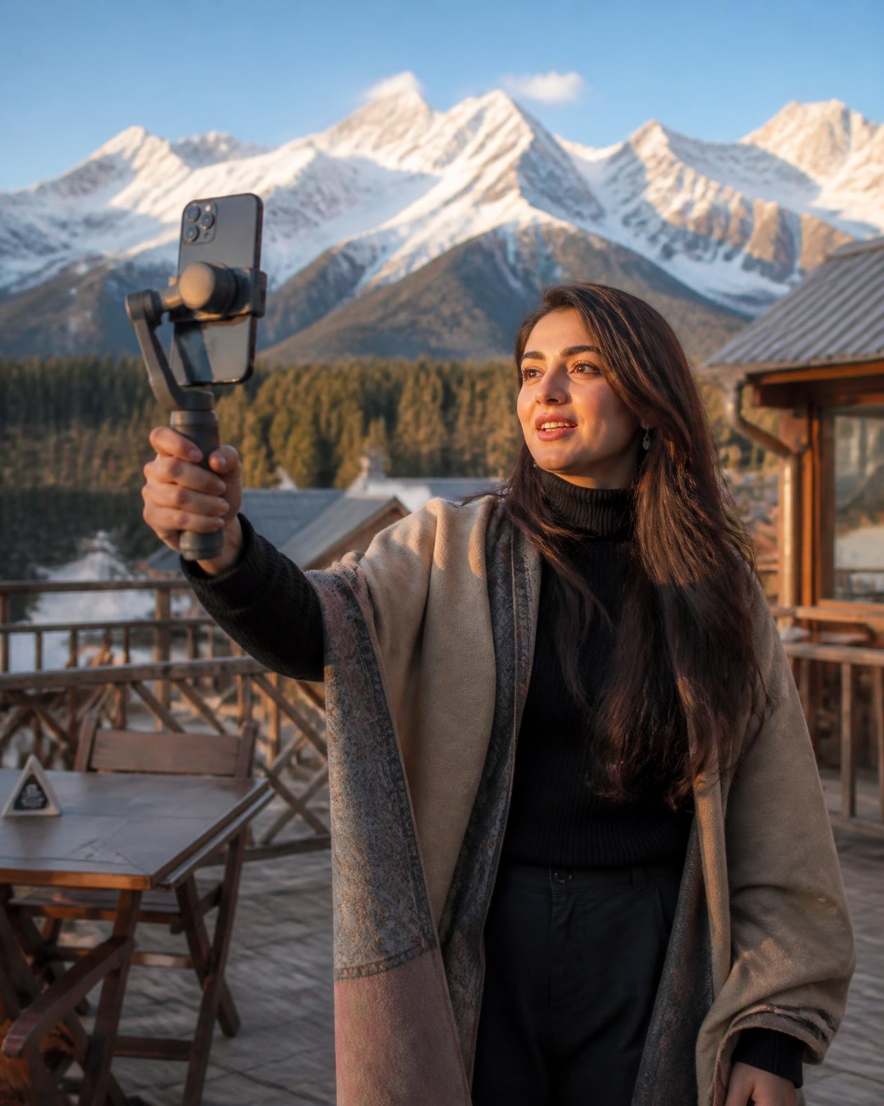 Creator shooting a reel at a resort in northern Pakistan